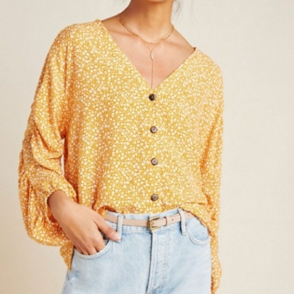 Maeve Floral Venice Peasant Top Size Small